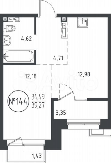 1-к. квартира, 39,3 м², 9/10 эт.