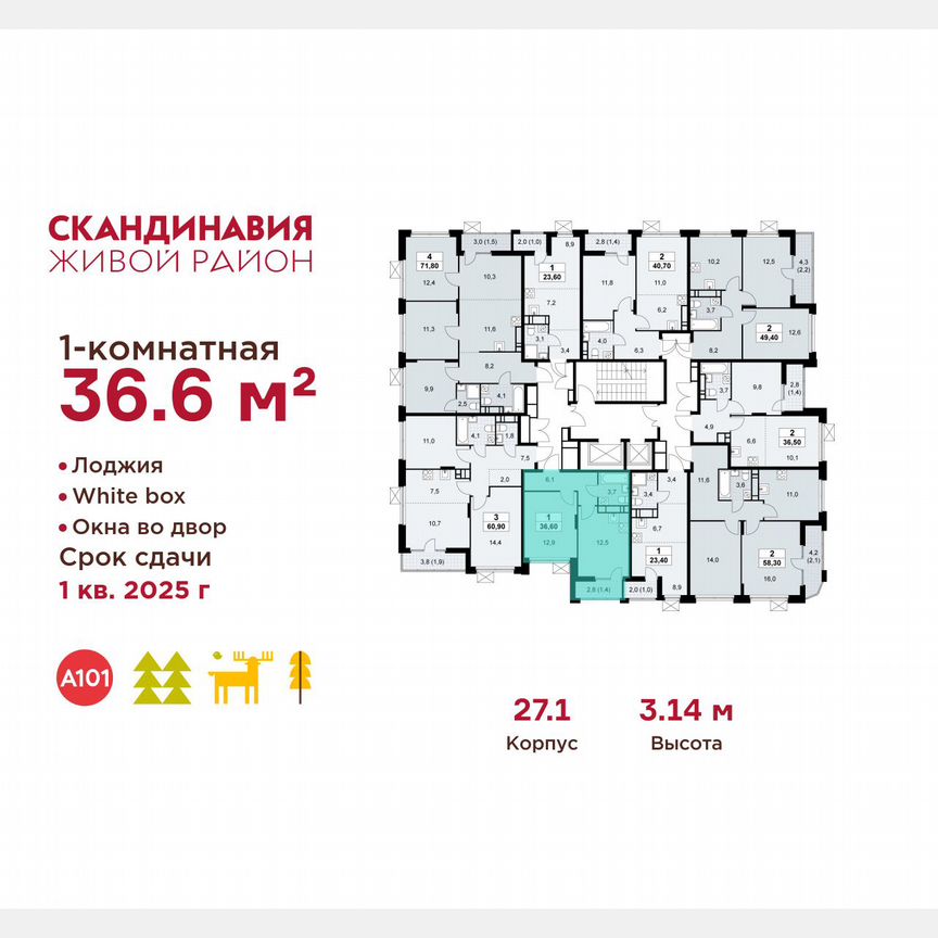 1-к. квартира, 36,6 м², 13/17 эт.