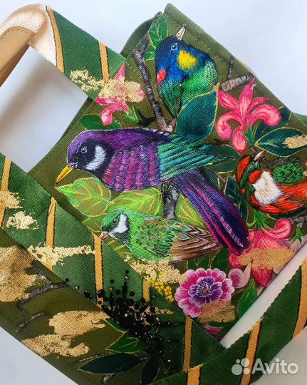 Сумка шоппер с ручной росписью. Ручная роспись