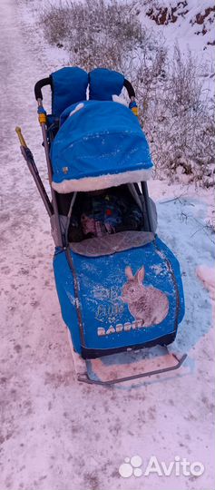 Детские санки коляска с колесами бу