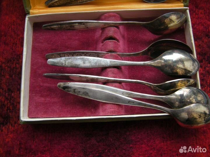 Набор чайных ложек 6+2 шт мельхиор СССР Кольчугино