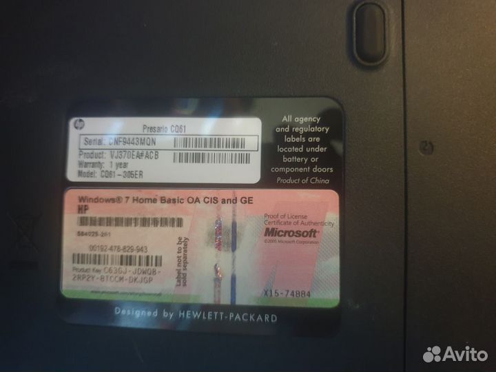 Ноутбук hp compaq presario CQ61