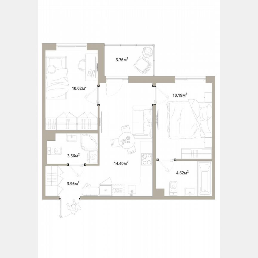 2-к. квартира, 48,6 м², 11/12 эт.