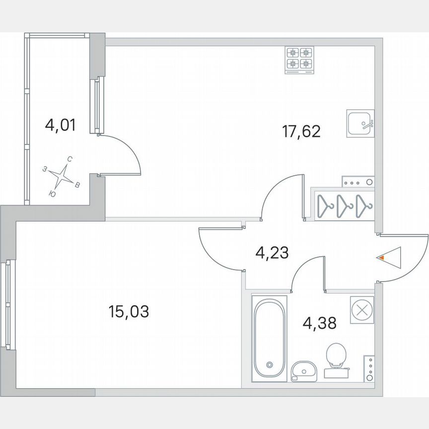 1-к. квартира, 43,3 м², 1/4 эт.