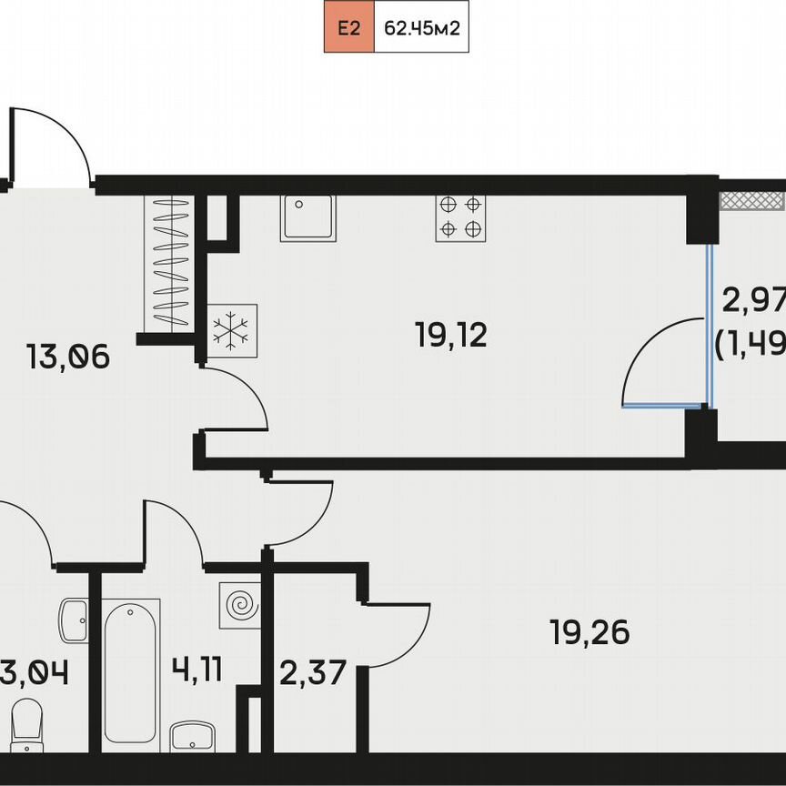 1-к. квартира, 62,5 м², 5/9 эт.