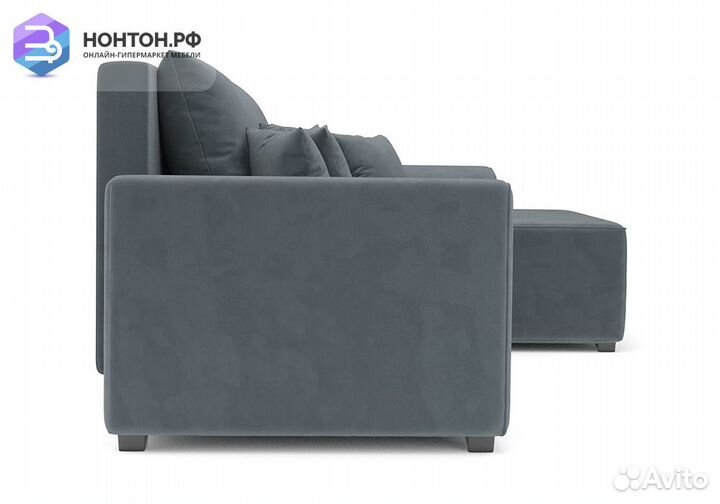 Угловой диван еврокнижка Каскад велюр серо-синий