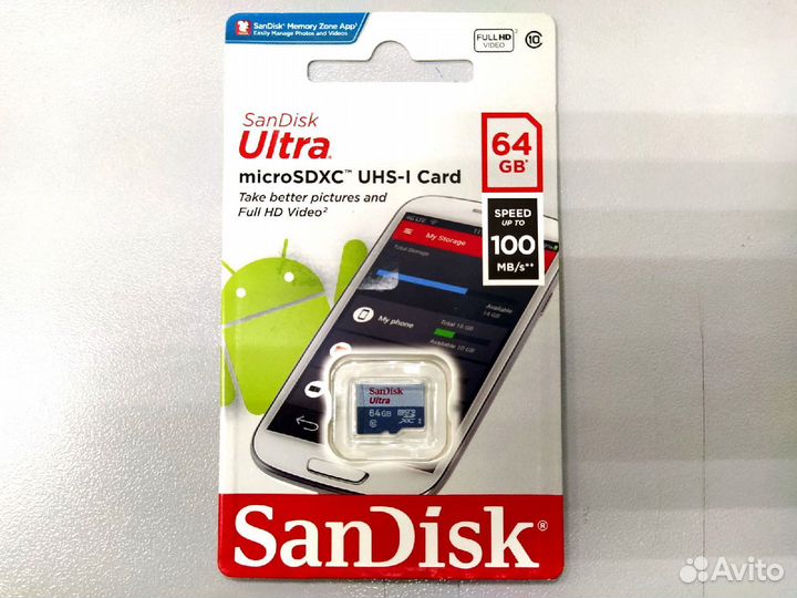 Новая Карта памяти SanDisk microSD 64Gb