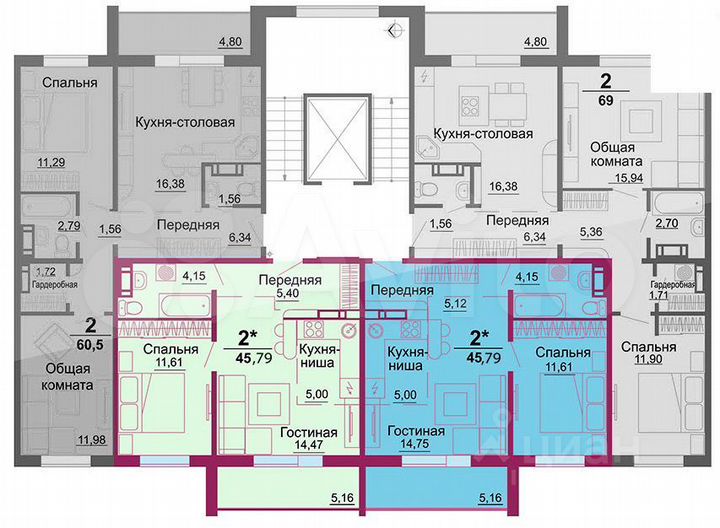 Планировка студия две спальни