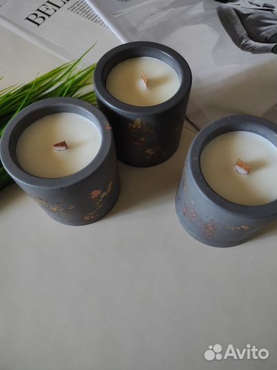 Свеча-графит в гипсе с золотой и бронзовой поталью