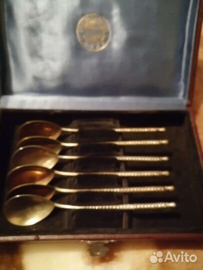 Чайные ложки серебро с позолотой 875