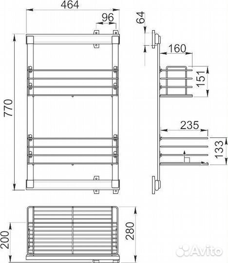 Корзина для белья выкатная, боковое крепление