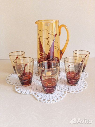 Кувшин и стаканы Богемия,набор чайно-кофейный