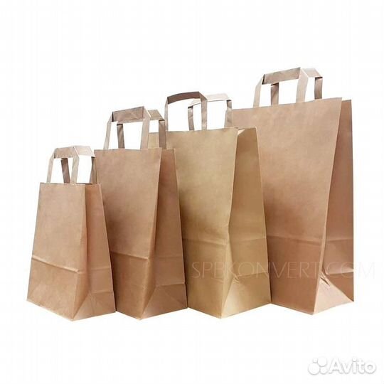 Бумажные крафт пакеты с плоскими ручками