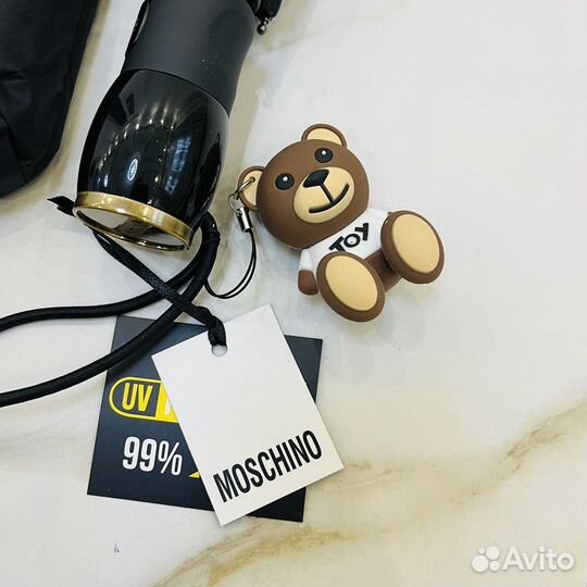 Зонт moschino красный с брелком мишки