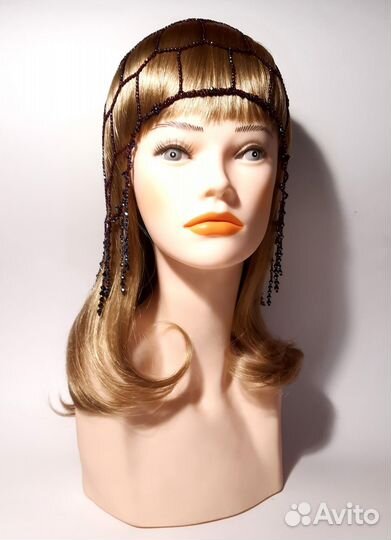 Шапка сетка из бисера с подвесками. Новая