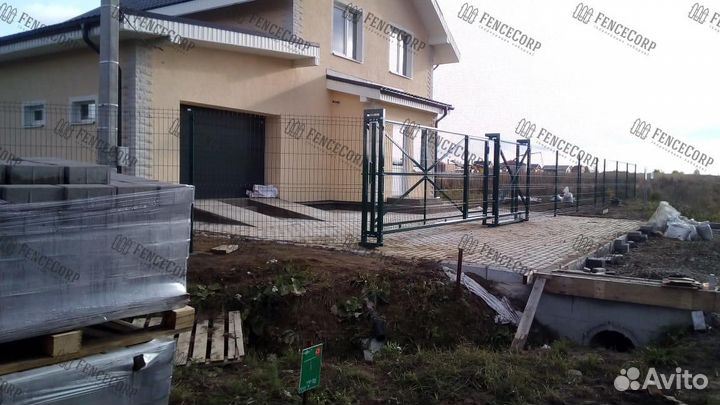 Откатные ворота из сетки 3Д Гиттер 6000х2000 (6х2)