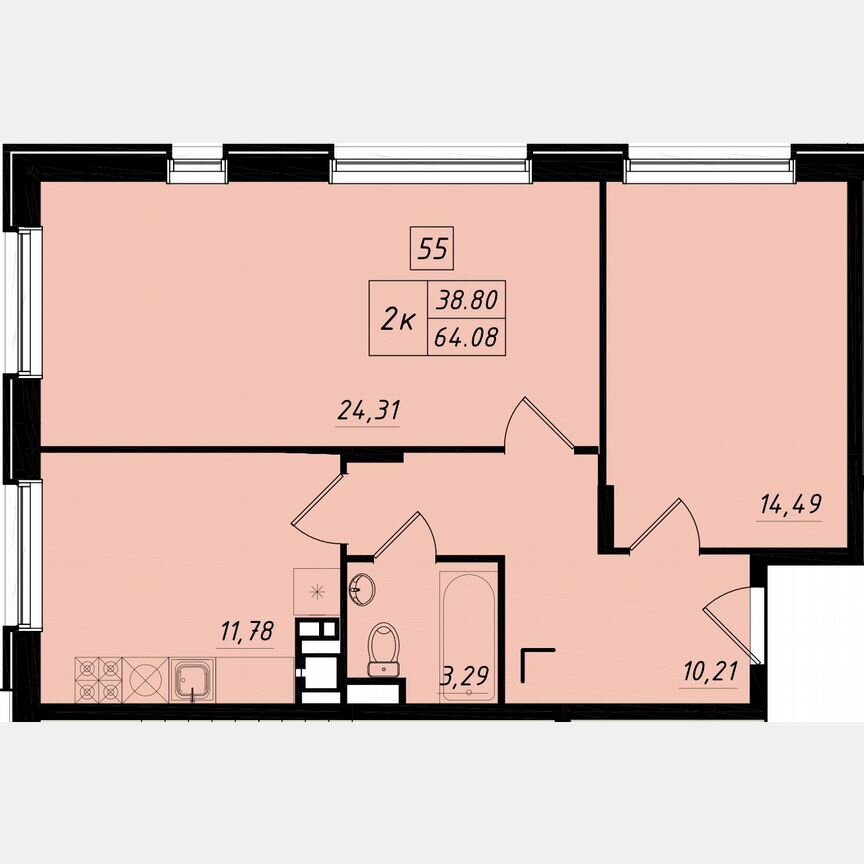2-к. квартира, 35,3 м², 1/4 эт.