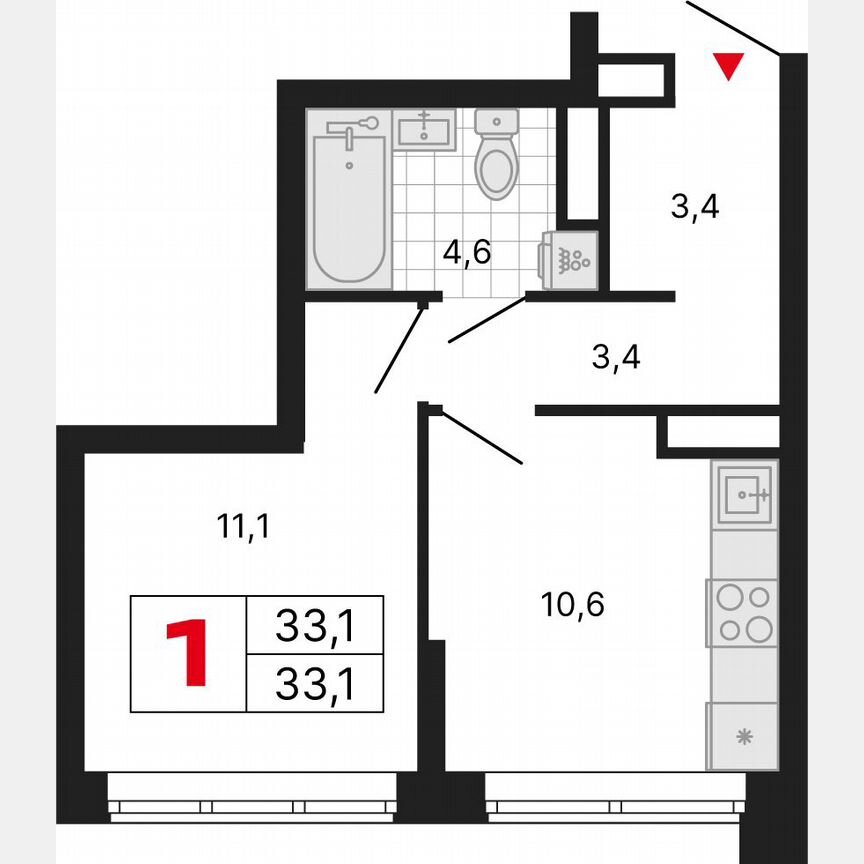 1-к. квартира, 33,1 м², 4/29 эт.
