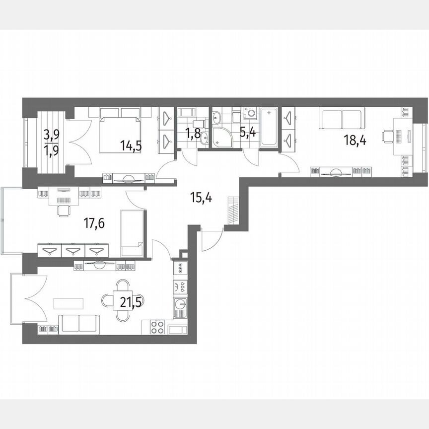 3-к. квартира, 96,6 м², 11/13 эт.