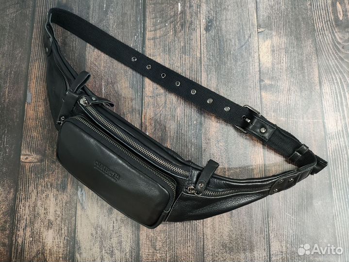 Мужская сумка на пояс, натуральная воловья кожа