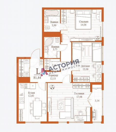 3-к. квартира, 81,8 м², 1/16 эт.
