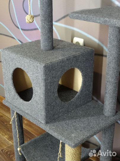 Игровой комплекс для кошек с домиком когтеточкой и