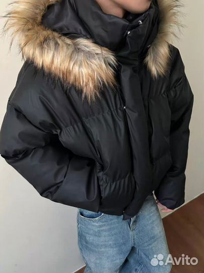 Пуховик с мехом Faux Fur Balenciaga Type y2k