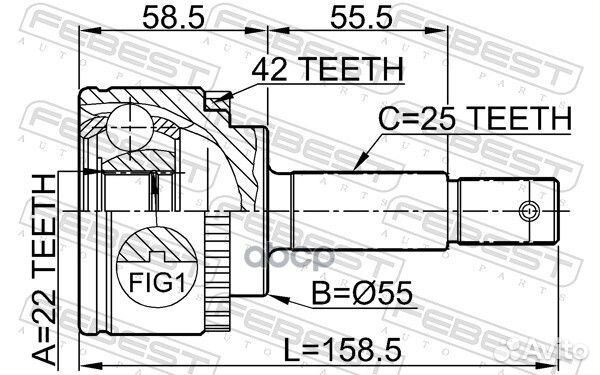 Шрус наружный 22X55X25 0210N16A42 Febest