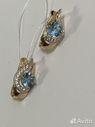 Золотые серьги с топазом и фианитами