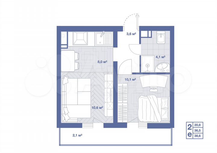 2-к. квартира, 38,6 м², 11/17 эт.