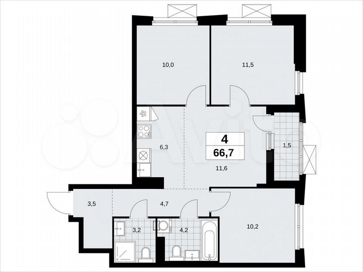 4-к. квартира, 66,7 м², 18/23 эт.