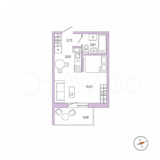 1-к. квартира, 29,1 м², 5/9 эт.