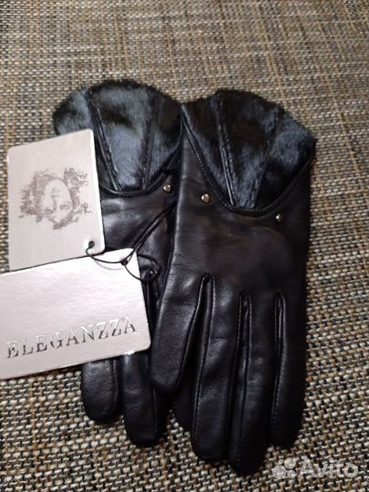 Перчатки новые из натуральной кожи с мехом р.7
