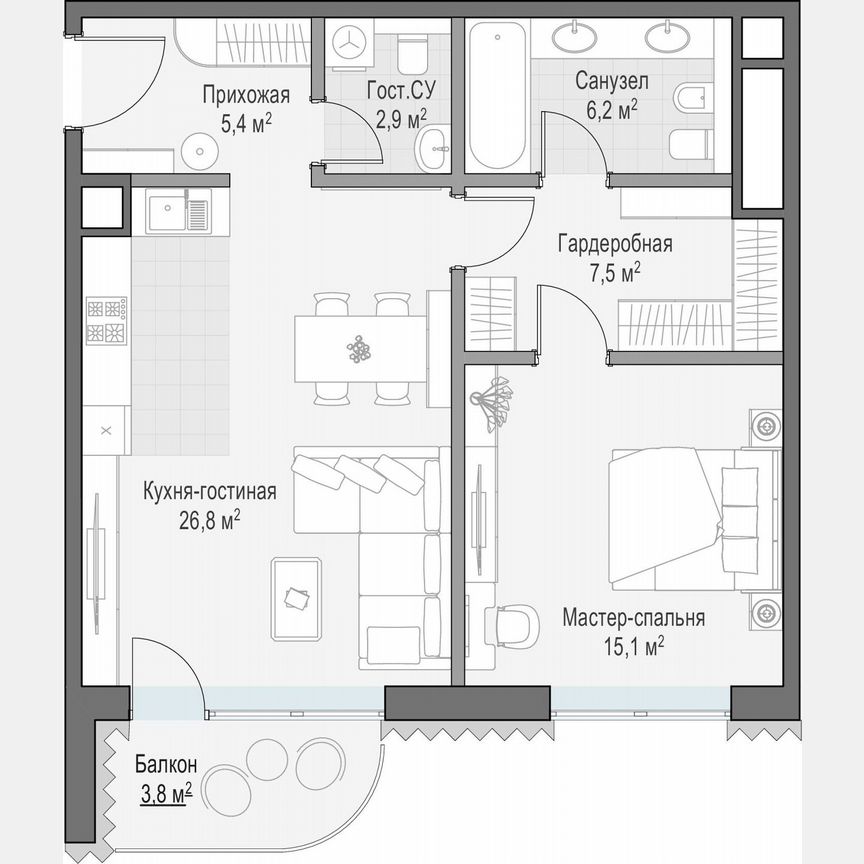1-к. квартира, 68,5 м², 3/14 эт.