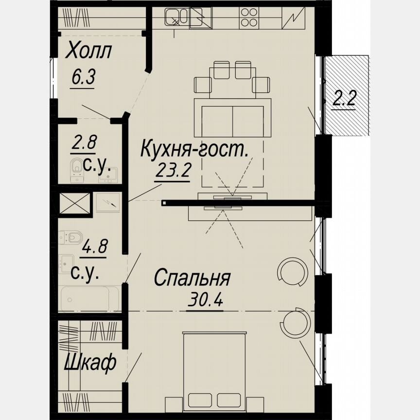 1-к. квартира, 68,6 м², 6/8 эт.