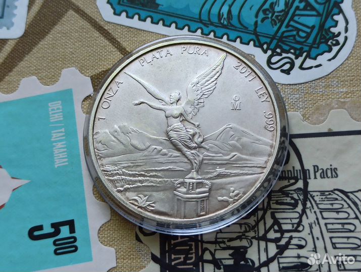 1 онза, 2011. Мексика. Унция. Серебро 999 пробы