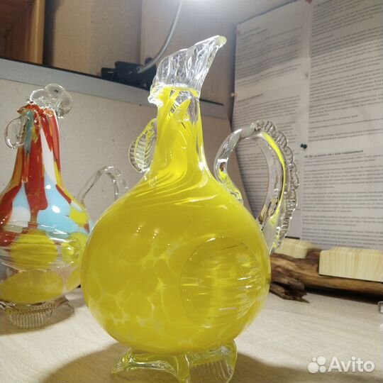 Кувшин Петушок. Цветное гутное стекло. СССР редкий