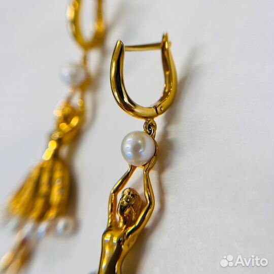 Серьги дизайнерские золото, бриллианты, жемчуг