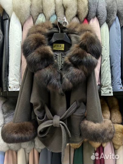 Пальто кашемир LUX с песцом /42-54