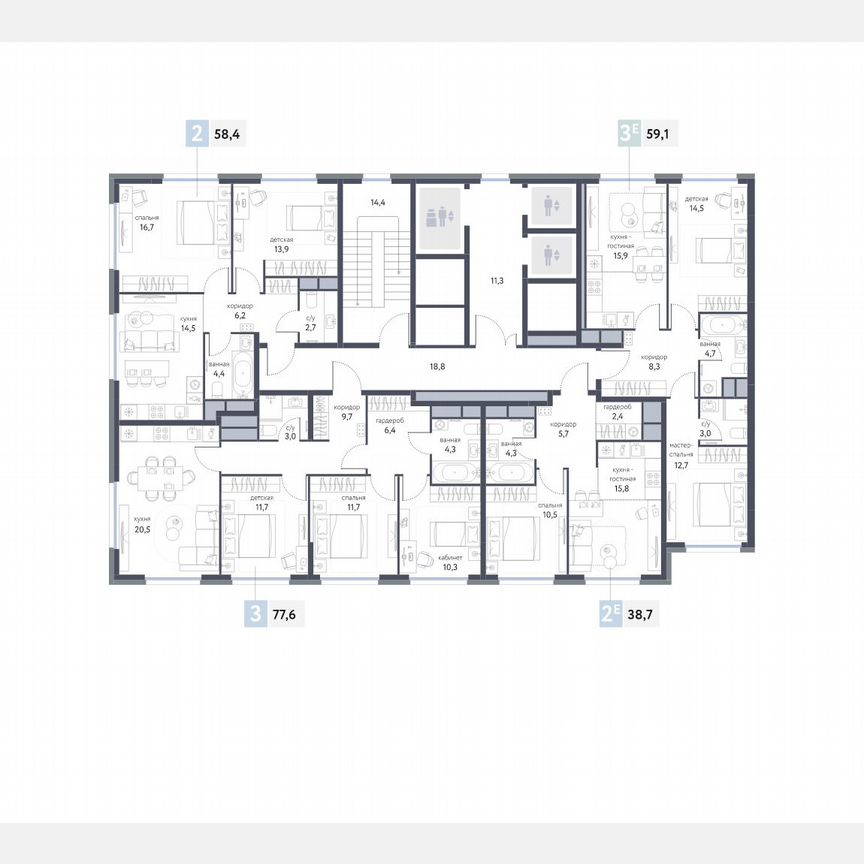 3-к. квартира, 77,6 м², 17/25 эт.