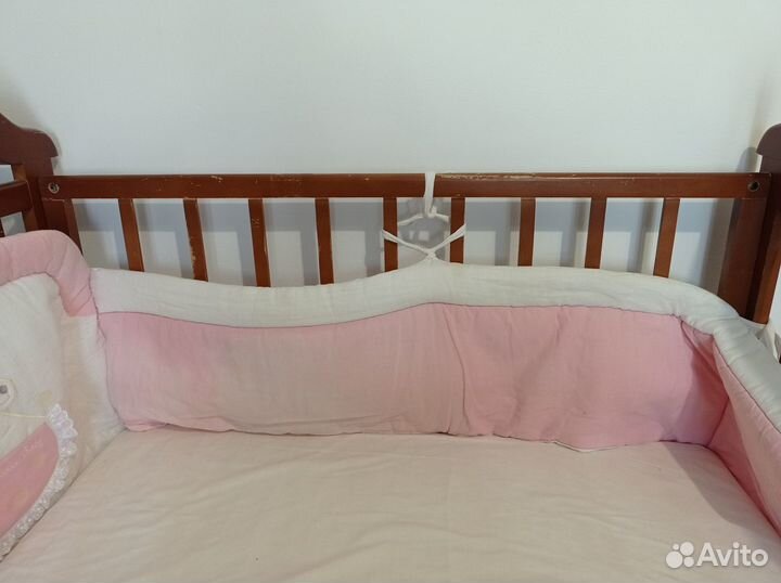 Детская кроватка с матрасом, бортиком, балдахином