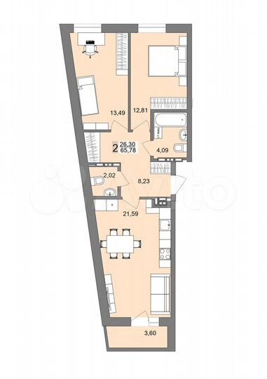 2-к. квартира, 65,5 м², 18/19 эт.