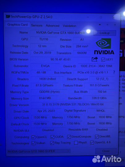 Evga 1660 super OC 6gd