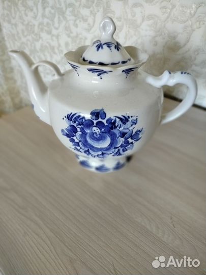 Заварочный чайник Гжель. Винтаж СССР. Высота 20см