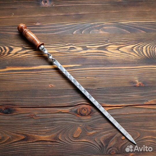 Шампур узбекский 61см, деревянная ручка, с узором