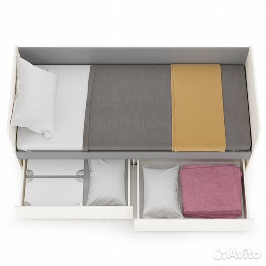 Кровать с ящиками Торонто, цвет белый шагрень/стальной серый, шхгхв 194х84,4х75,4 см., сп. м. 800х19