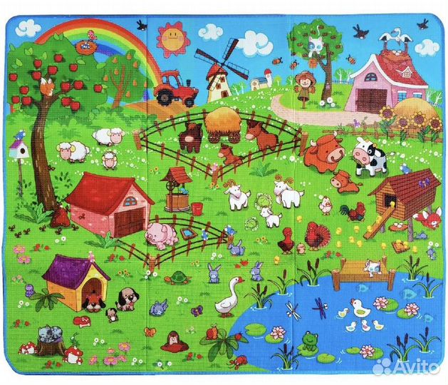 Коврик для ползанья Mambobaby ферма и звзеды