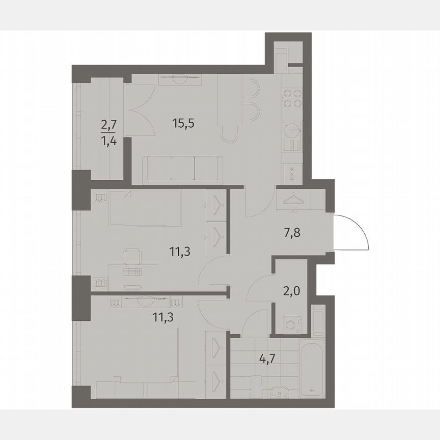 2-к. квартира, 54 м², 5/11 эт.