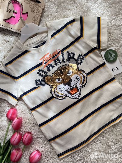 Футболка с пайетками C&A 116 122 Тигр