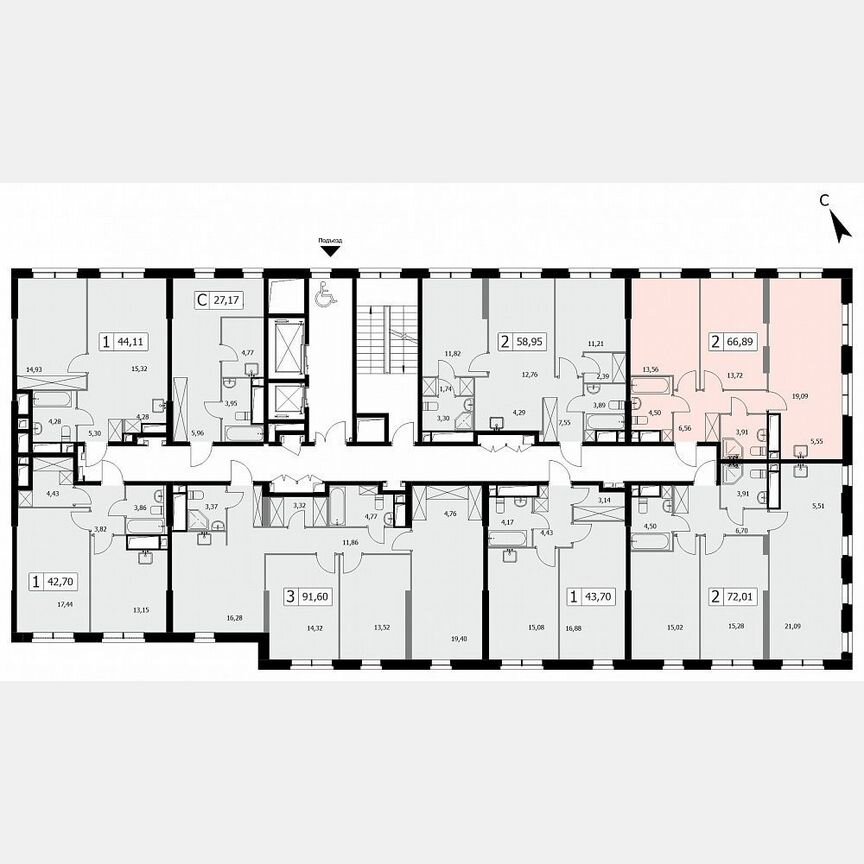 2-к. квартира, 66,9 м², 19/19 эт.